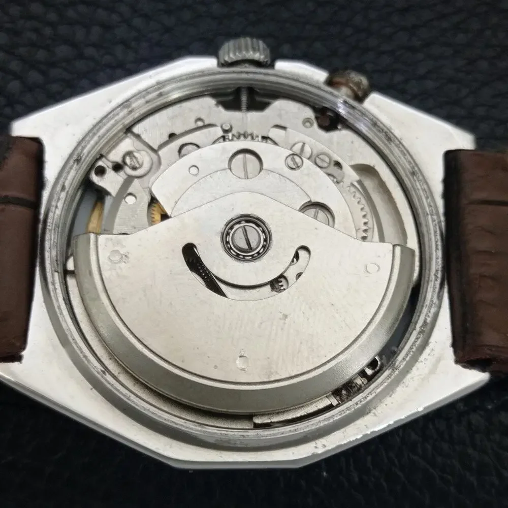 Vintage 1971 Ricoh Automatic Mens Silver Watch W/daydate & Red accents